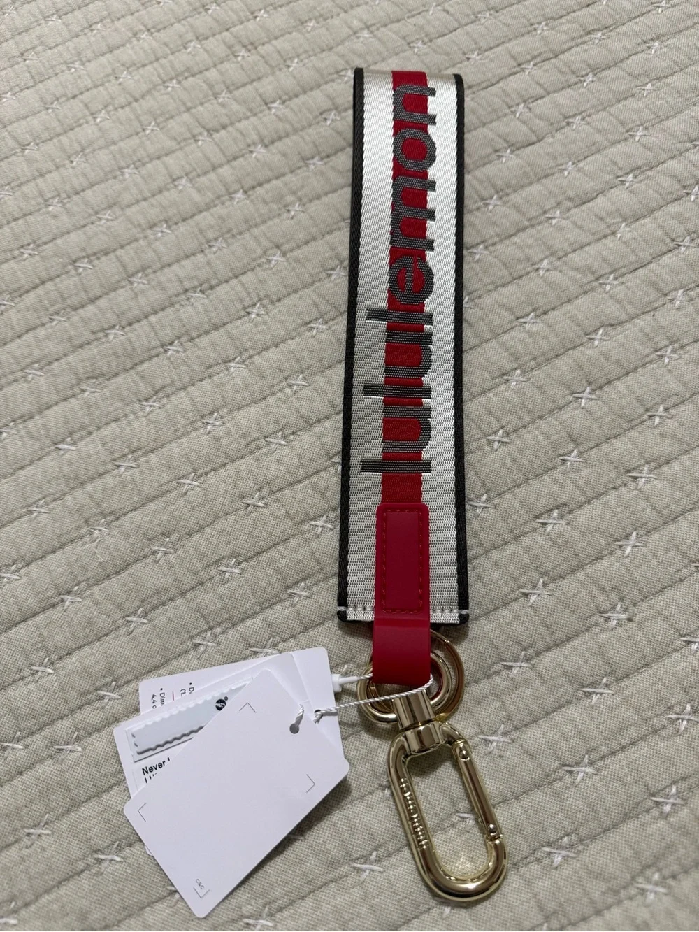 lululemon athletica Red and Cream Keychain Strap with Gold Clip